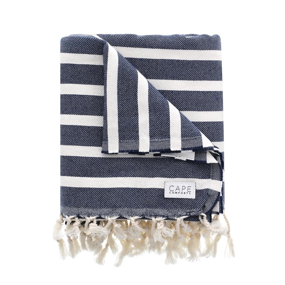 Cape Comforts Striped Navy and White Throw Blanket